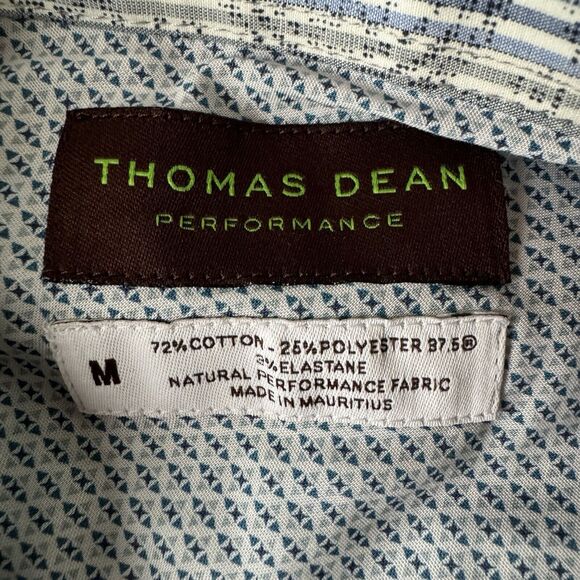 Thomas Dean Performance Button Down Shirt Blue Paisley Medium NWT - Picture 3 of 16